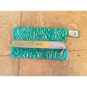 Lilly Pulitzer Green & Gold Crossbody Clutch Purse With Strap Finders Keepers Ne